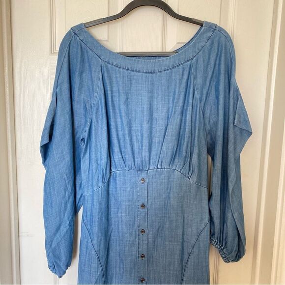 CURRENT AIR Denim Chambray Button Down Skirt Long Sleeve Dress Size Medium - Picture 3 of 6